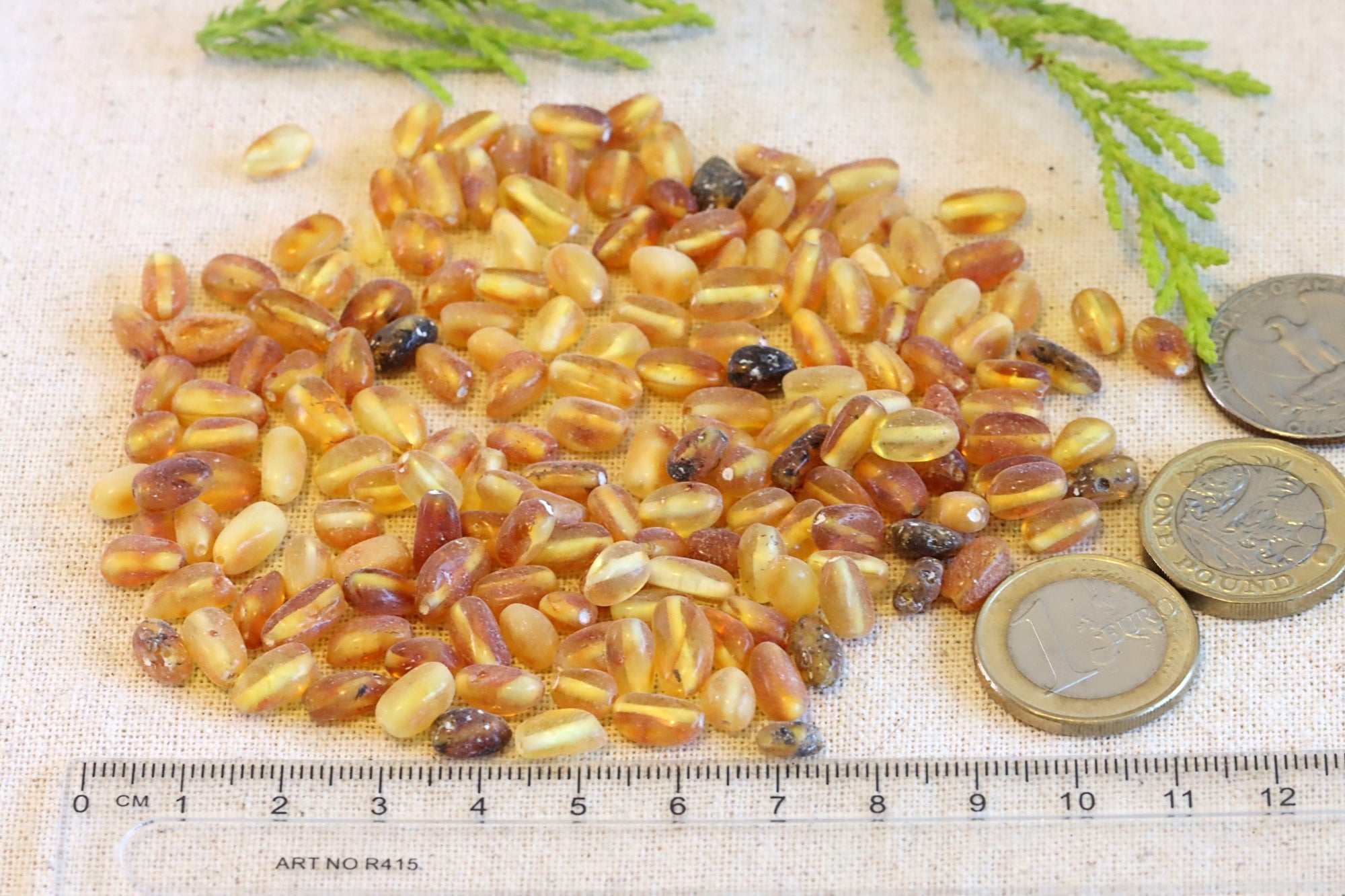 Semi Polished Bean Shaped Amber Beads - 100 beads in 15 grams