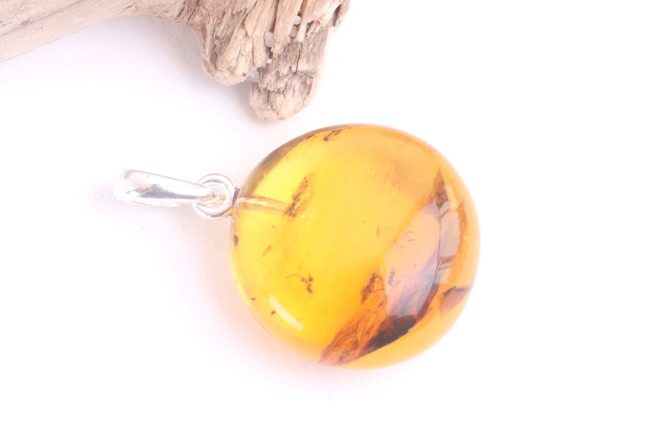 Sterling Silver Baltic Amber Pendant with 2 X Insect