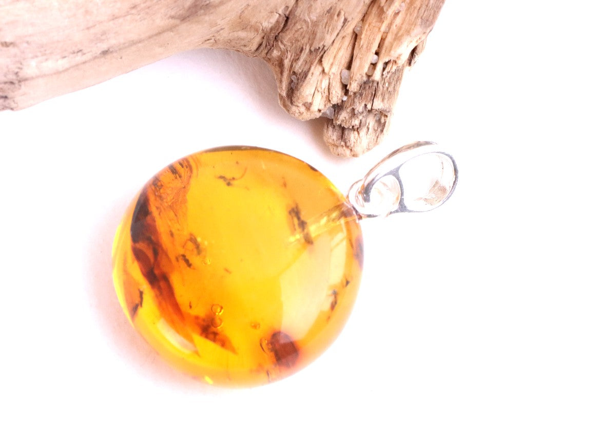 Sterling Silver Baltic Amber Pendant with 2 X Insect