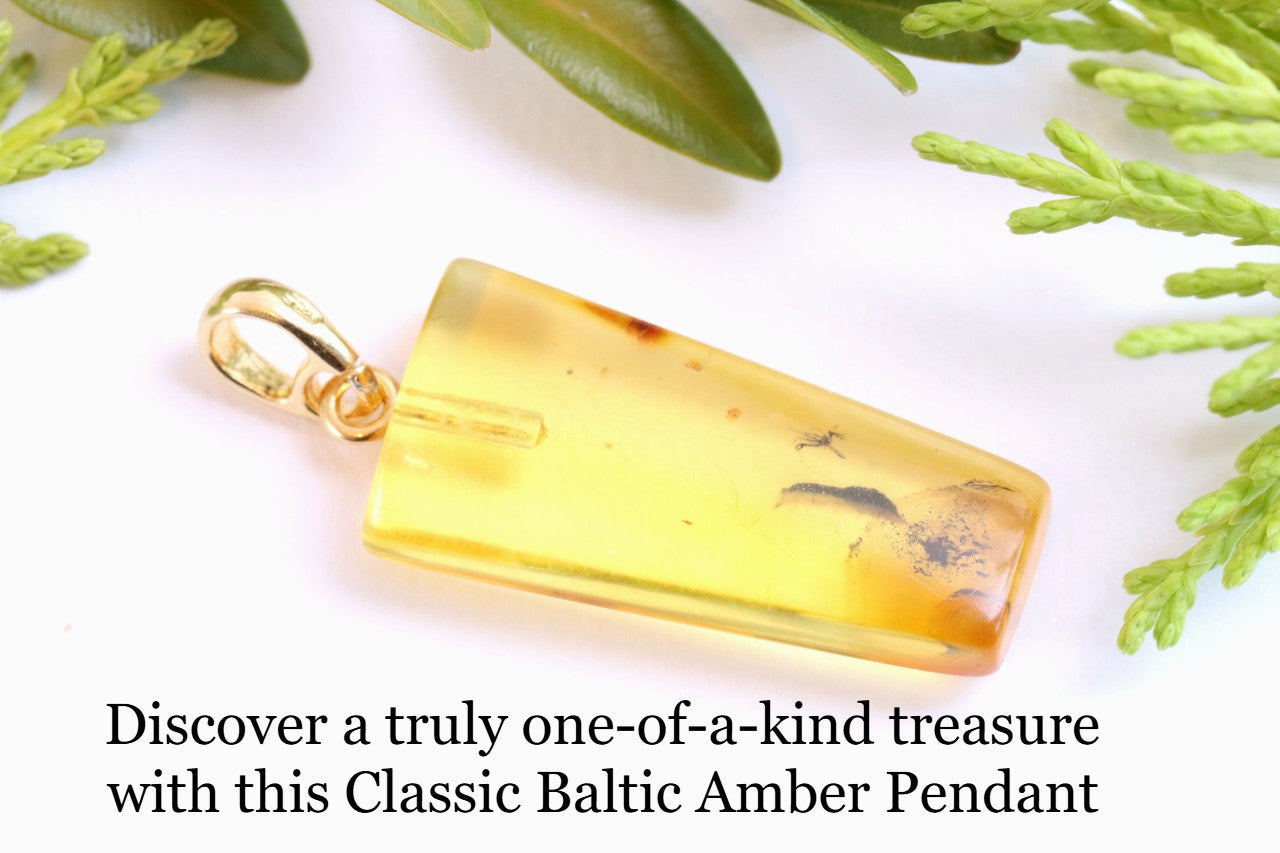 Natural Baltic Amber Pendant with Insect Inclusion – 925 Gold-Plated Silver Setting