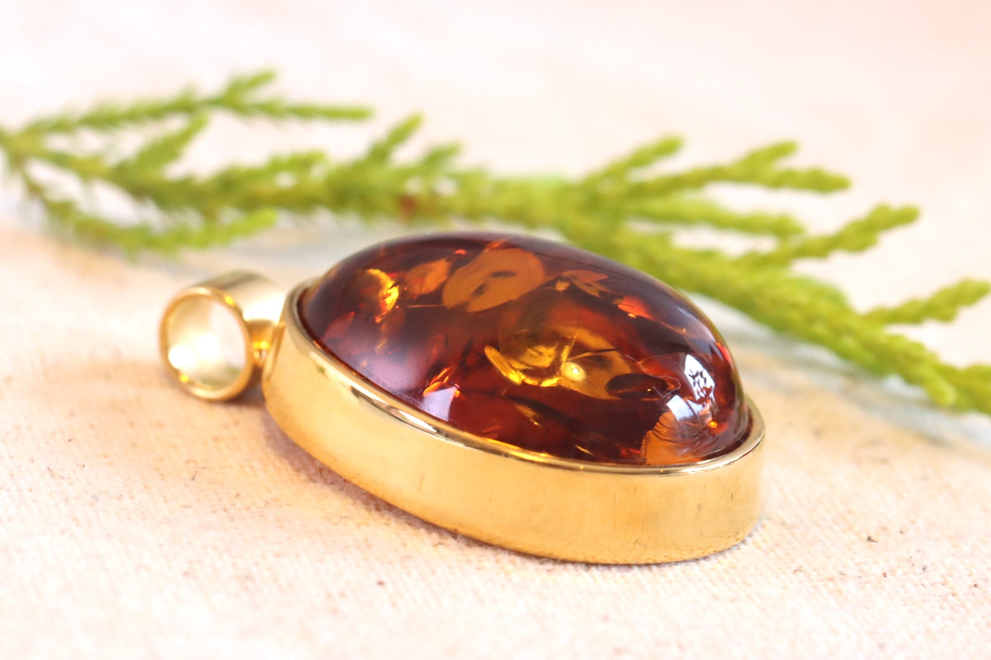 Special Offer Solid Amber Pendant on 925 Gold Plated Silver