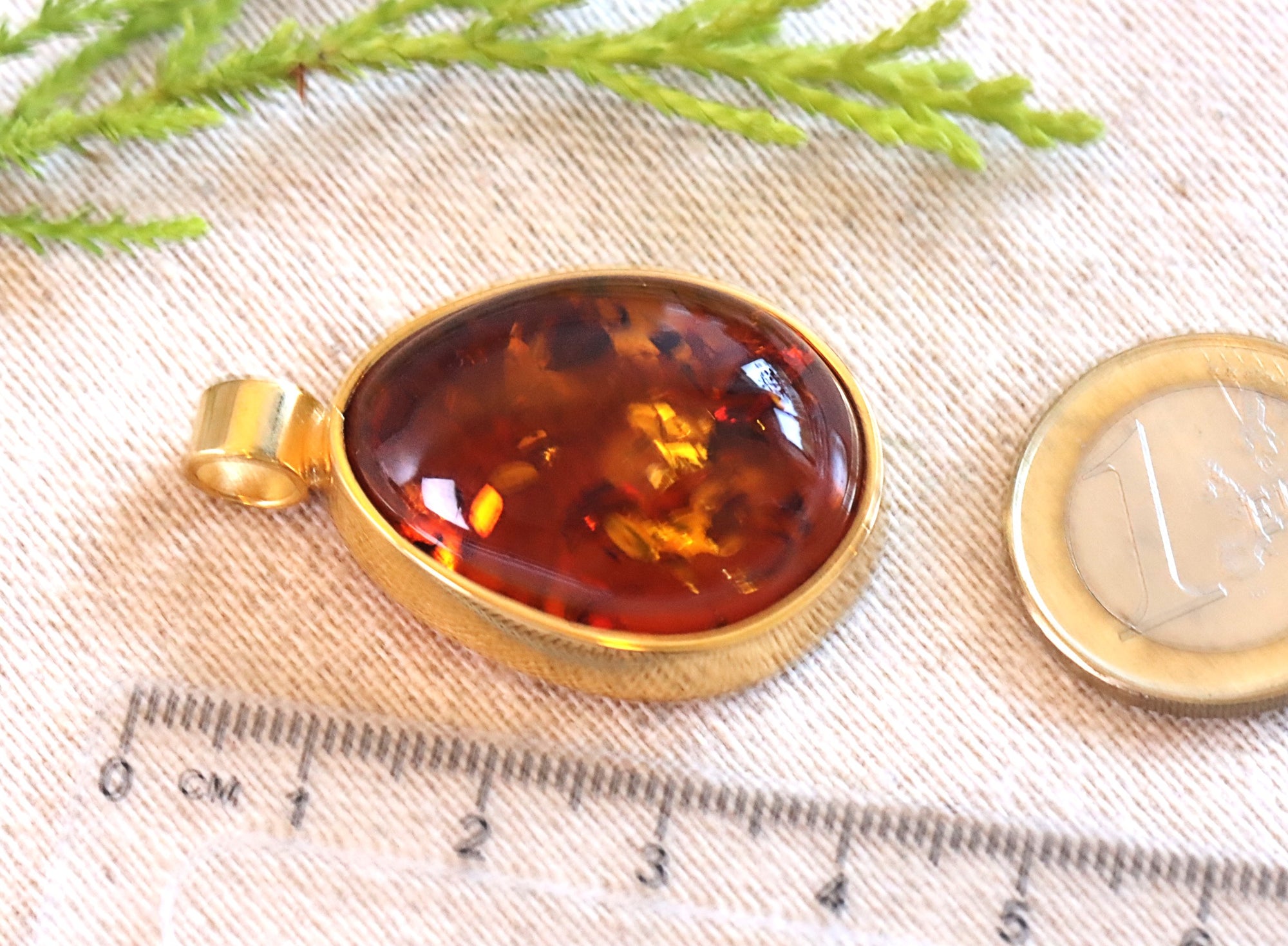 Special Offer Solid Amber Pendant on 925 Gold Plated Silver