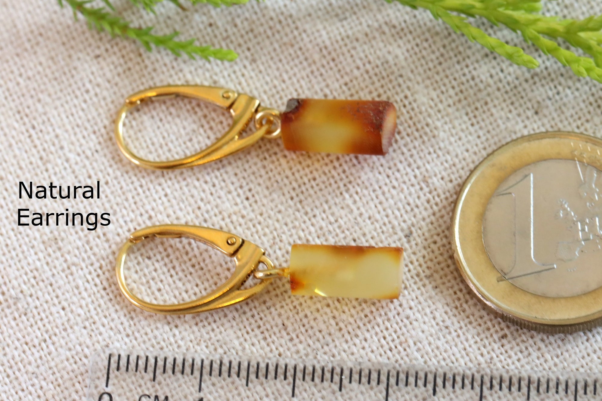 Gender Neutral Jewelry Natural Amber on Gold Plated Silver Earrings