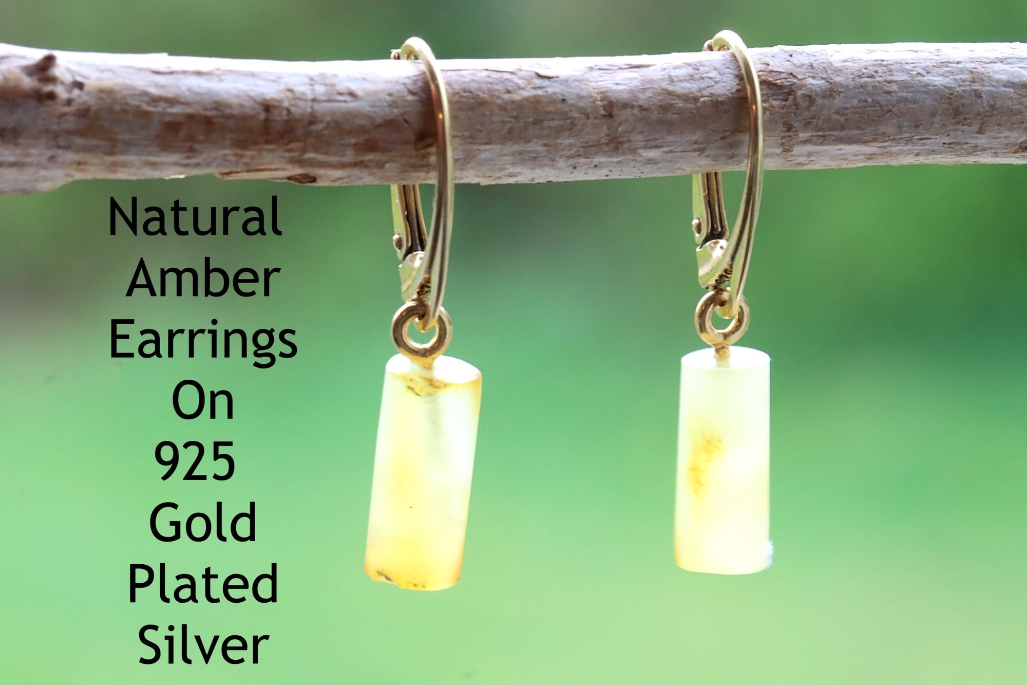 Gender Neutral Jewelry Natural Amber on Gold Plated Silver Earrings