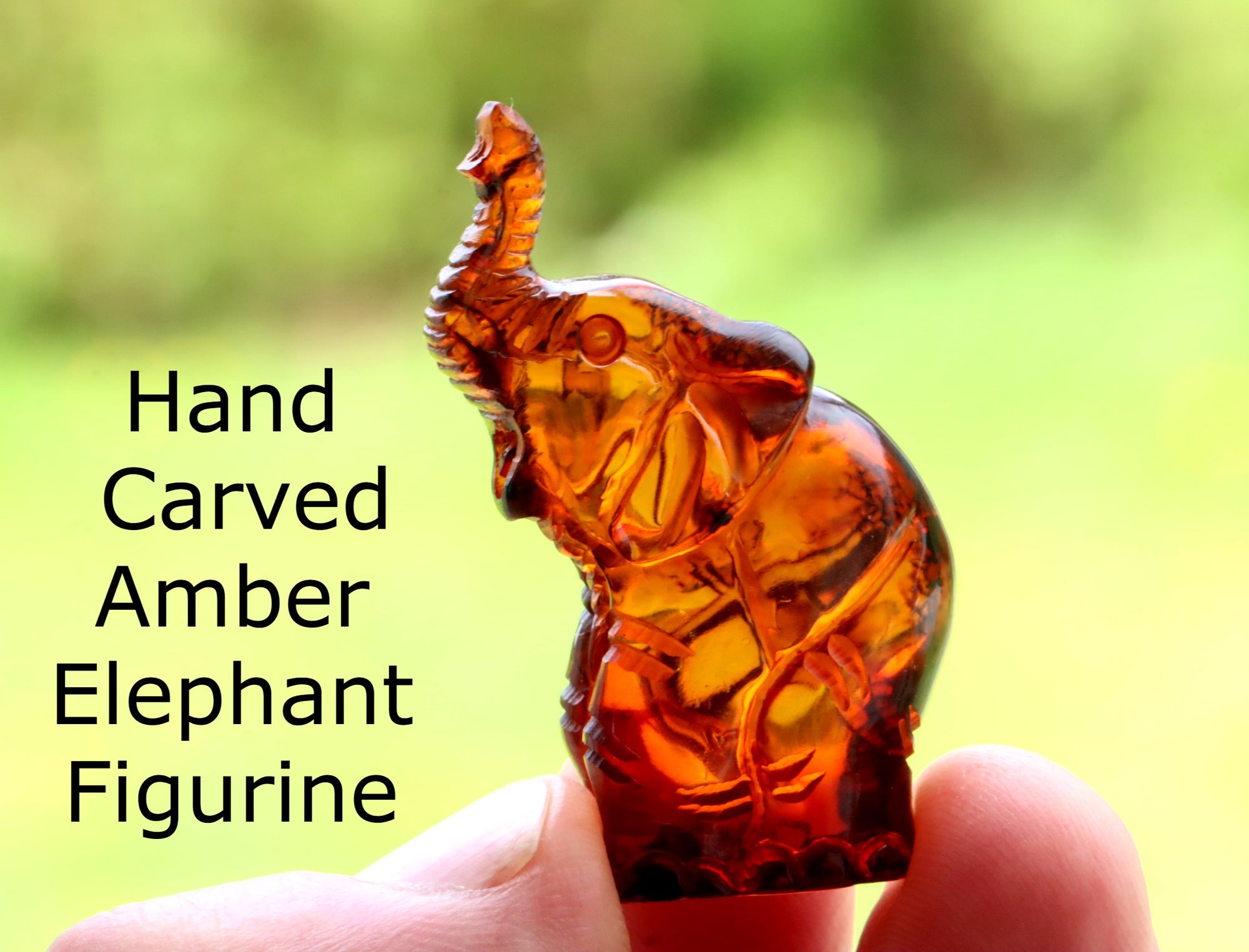 Hand Carved Amber Elephant Figurine