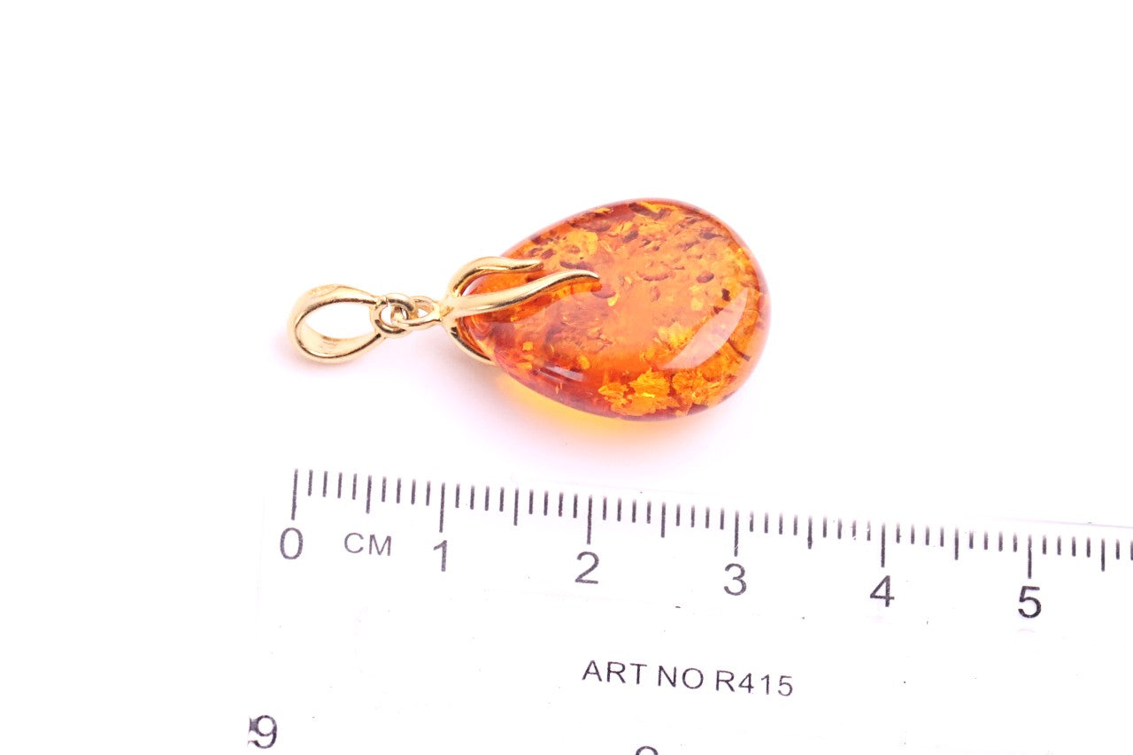 Radiant Baltic Amber Teardrop Pendant on Gold-Plated Silver