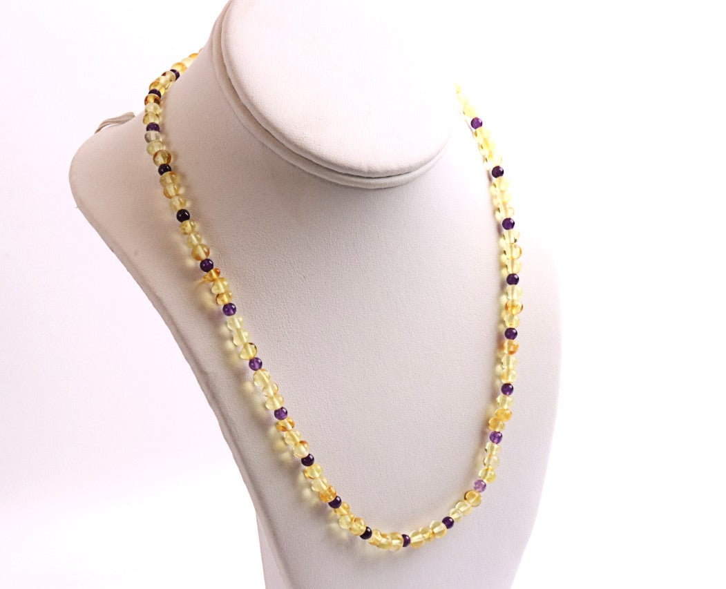 Amethyst and Baltic Amber Adult Necklace