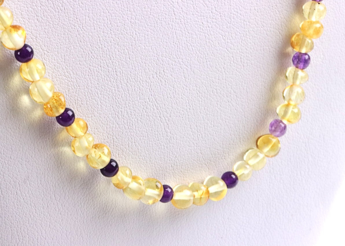 Amethyst and Baltic Amber Adult Necklace
