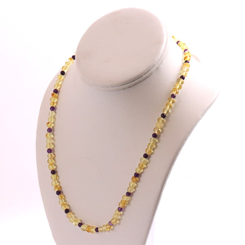 Amethyst and Baltic Amber Adult Necklace