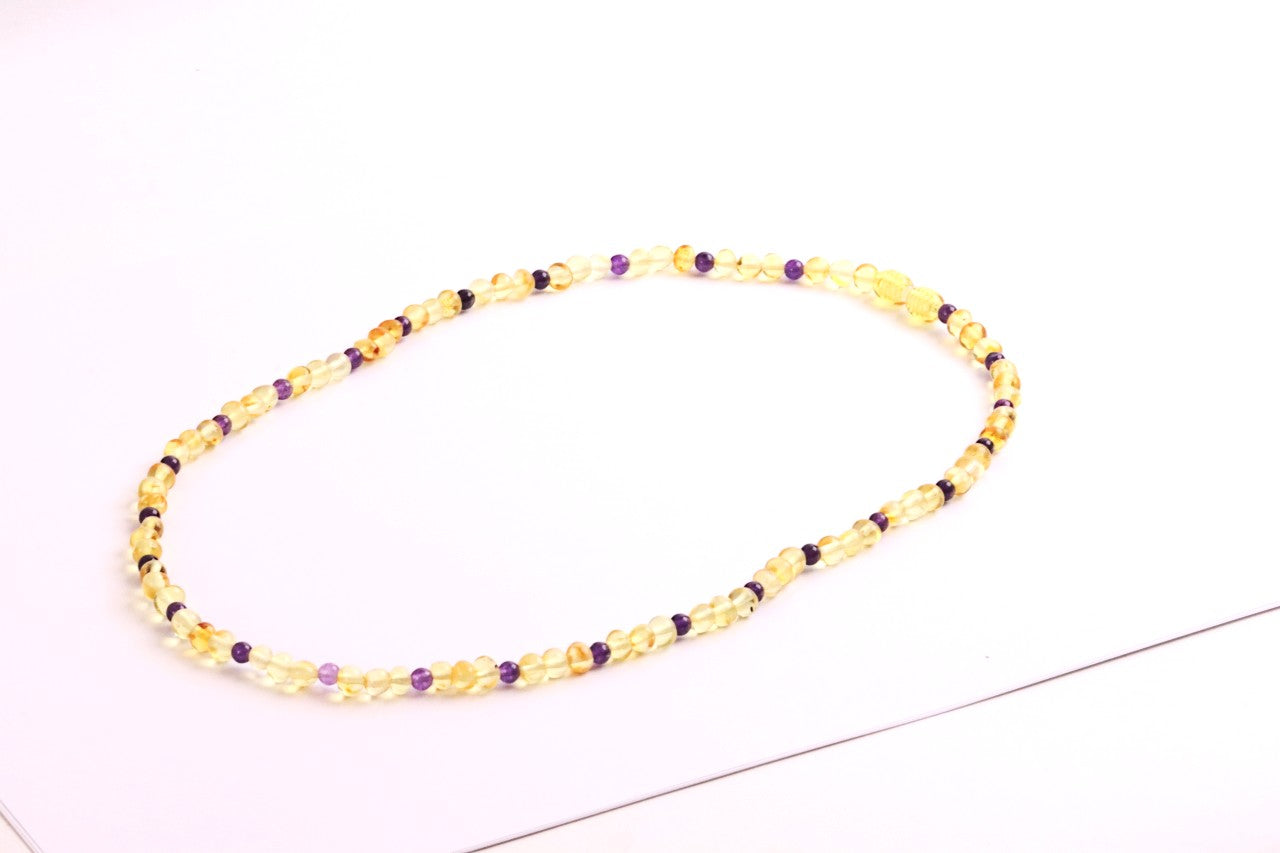 Amethyst and Baltic Amber Adult Necklace