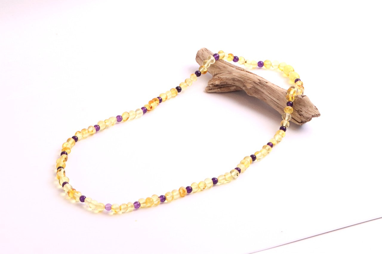 Amethyst and Baltic Amber Adult Necklace
