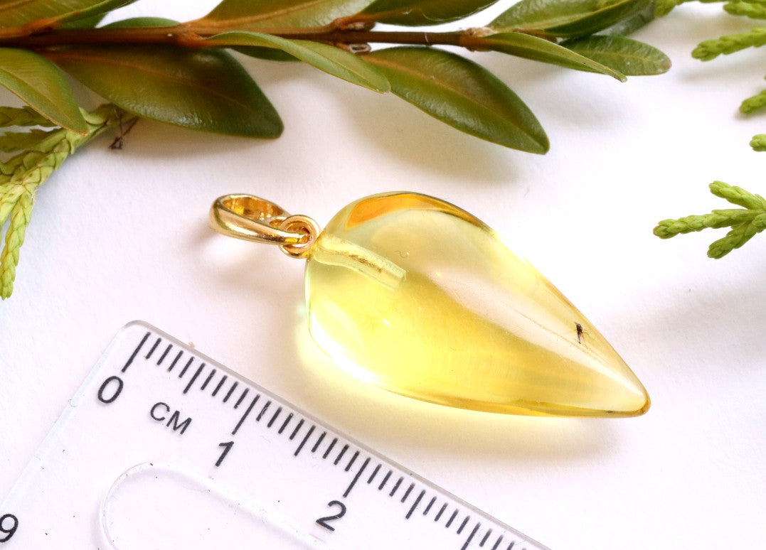 Clear Baltic Amber Pendant with Visible Insect Inclusion | Gold-Plated Jewellery