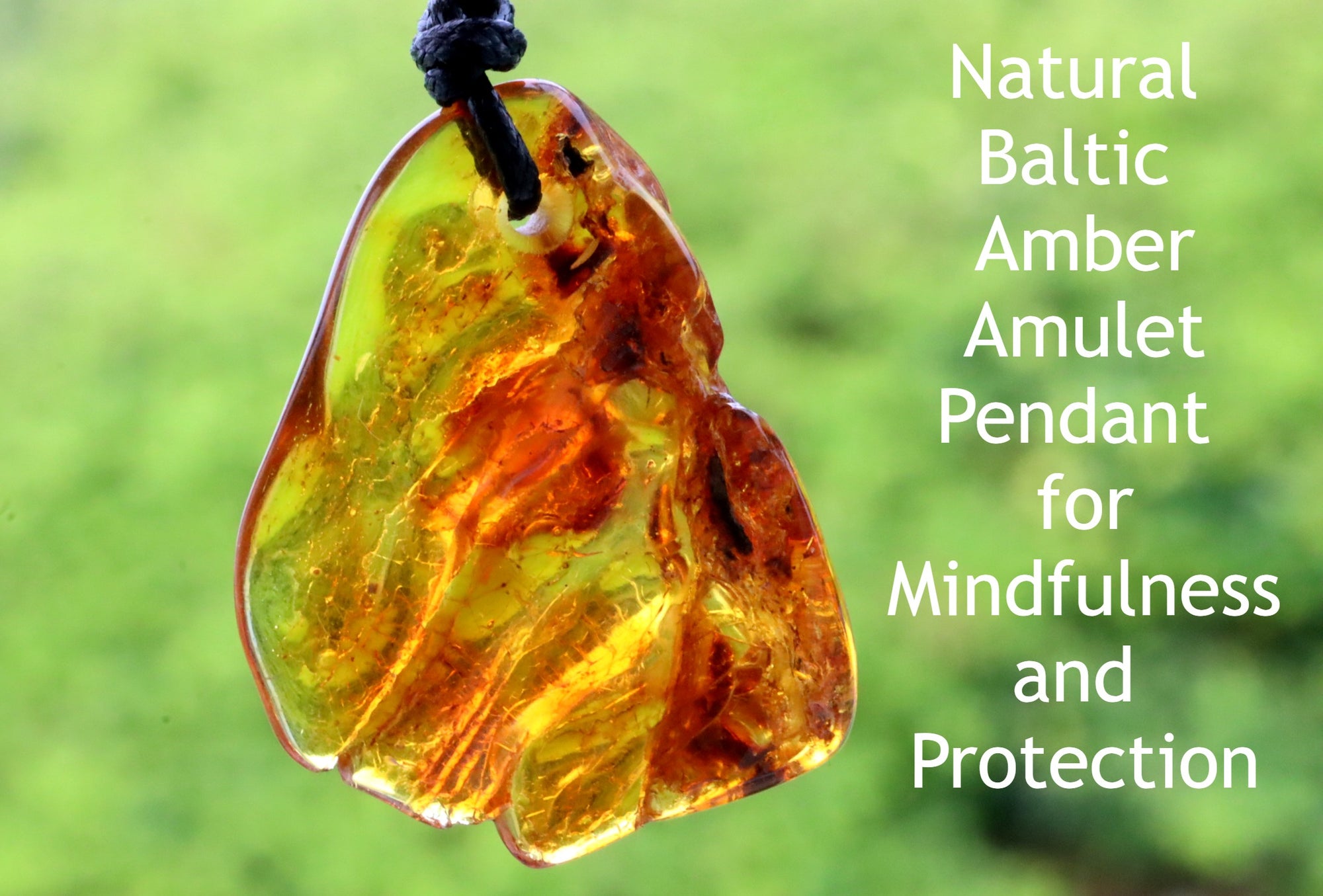 Natural Baltic Amber Amulet Pendant for Mindfulness and Protection