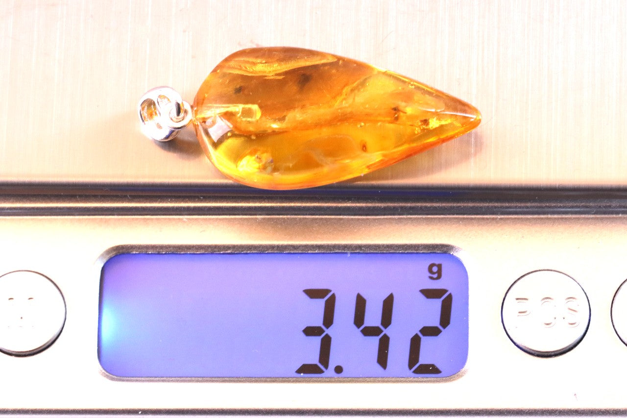 Handmade Sterling Silver Baltic Amber Pendant with Insect Inclusion