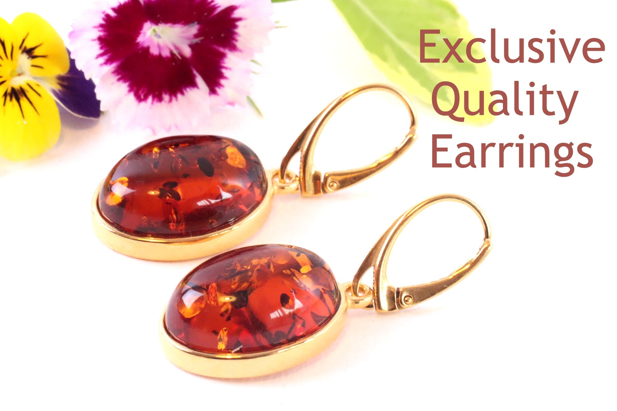 Solid Amber Tear Drop Earrings on 925 Gold Plated Silver