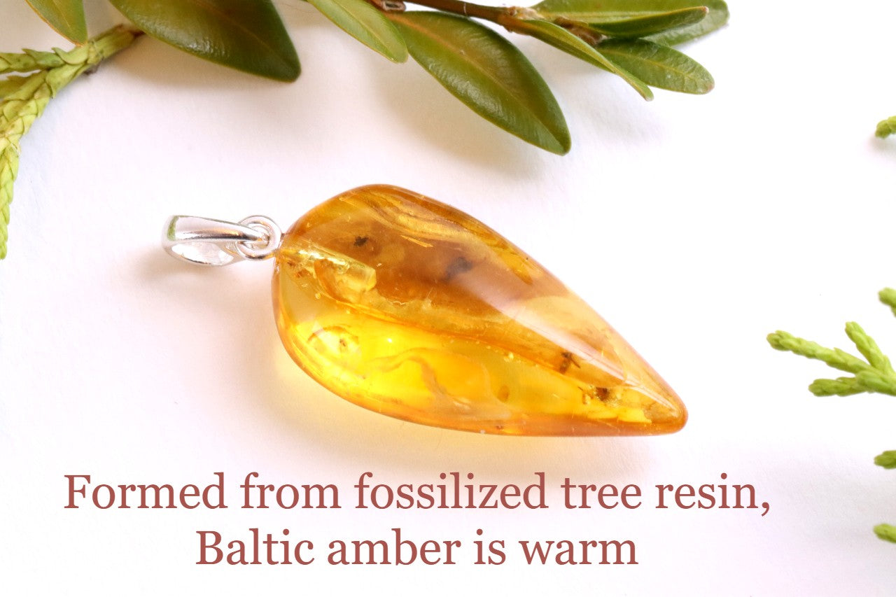 Handmade Sterling Silver Baltic Amber Pendant with Insect Inclusion