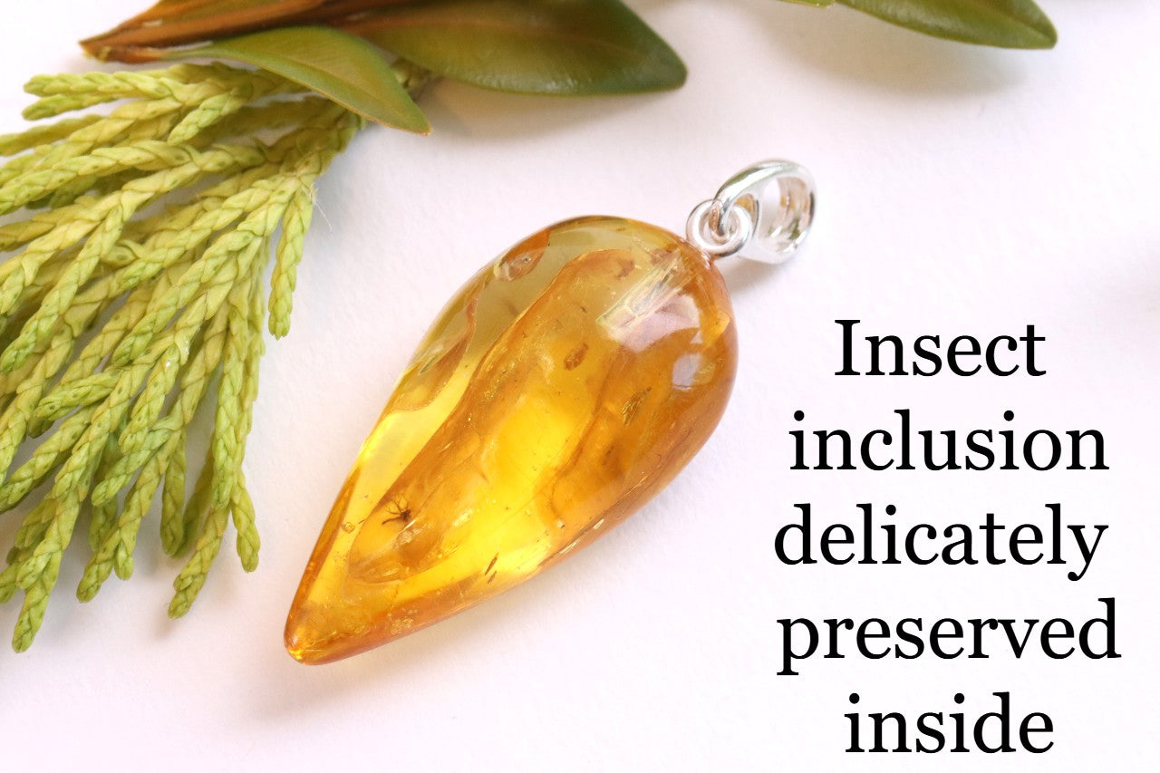 Handmade Sterling Silver Baltic Amber Pendant with Insect Inclusion