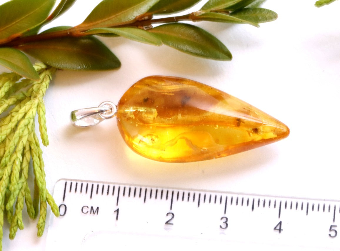 Handmade Sterling Silver Baltic Amber Pendant with Insect Inclusion