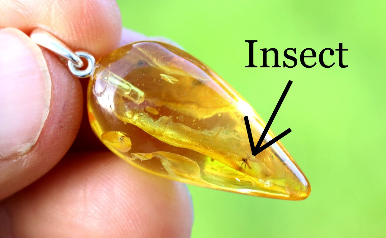 Handmade Sterling Silver Baltic Amber Pendant with Insect Inclusion