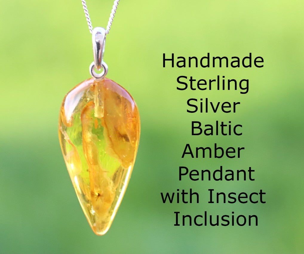 Handmade Sterling Silver Baltic Amber Pendant with Insect Inclusion