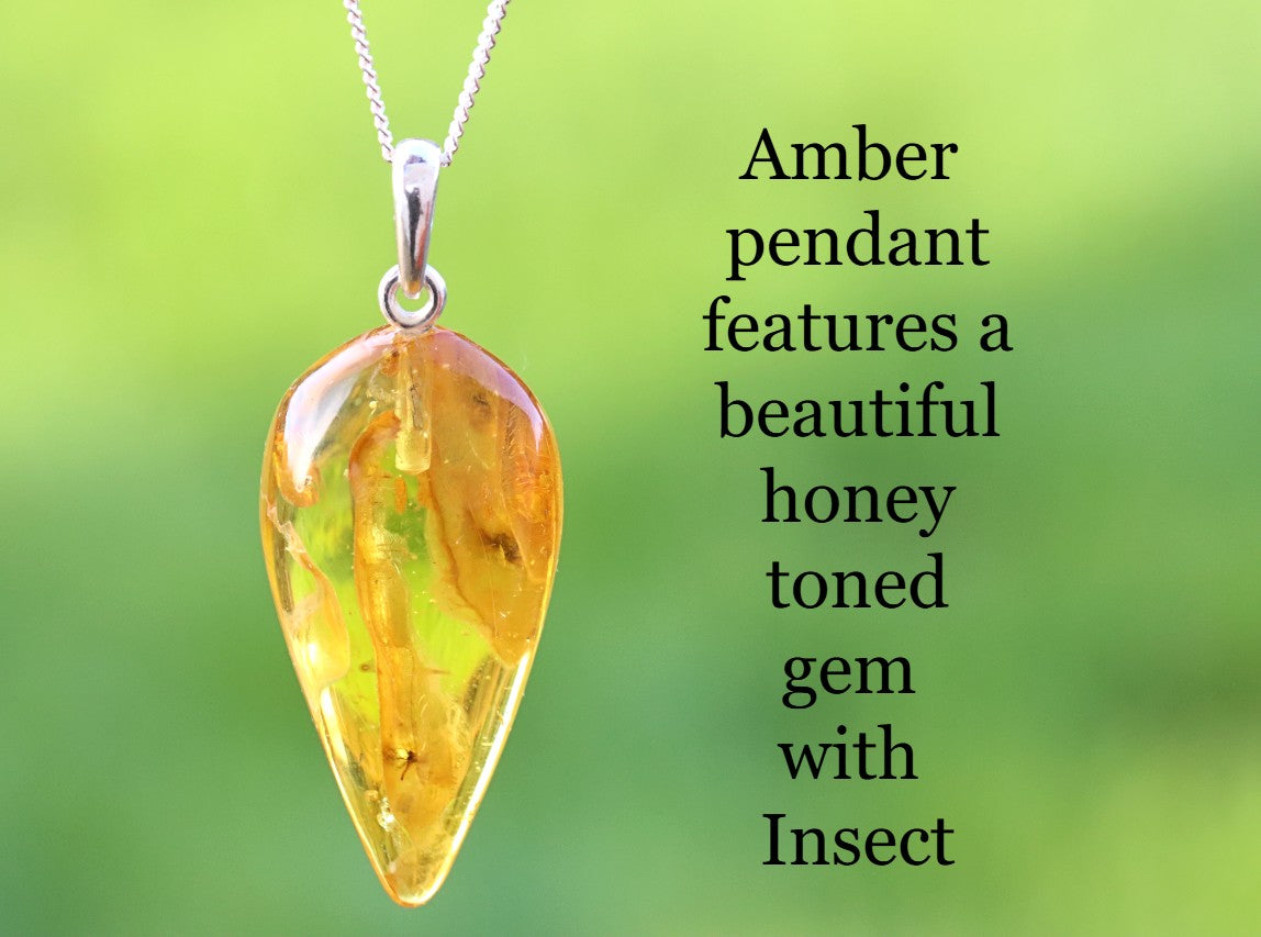 Handmade Sterling Silver Baltic Amber Pendant with Insect Inclusion