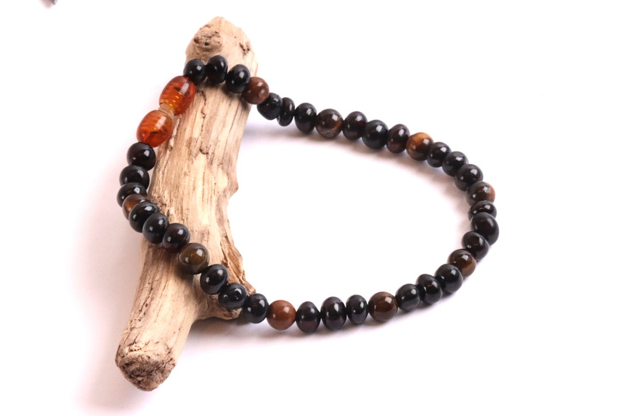 Dark Baltic Amber and Tigers Eye Adult Anklet