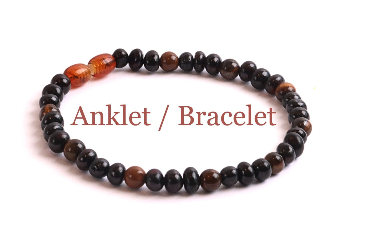 Dark Baltic Amber and Tigers Eye Adult Anklet