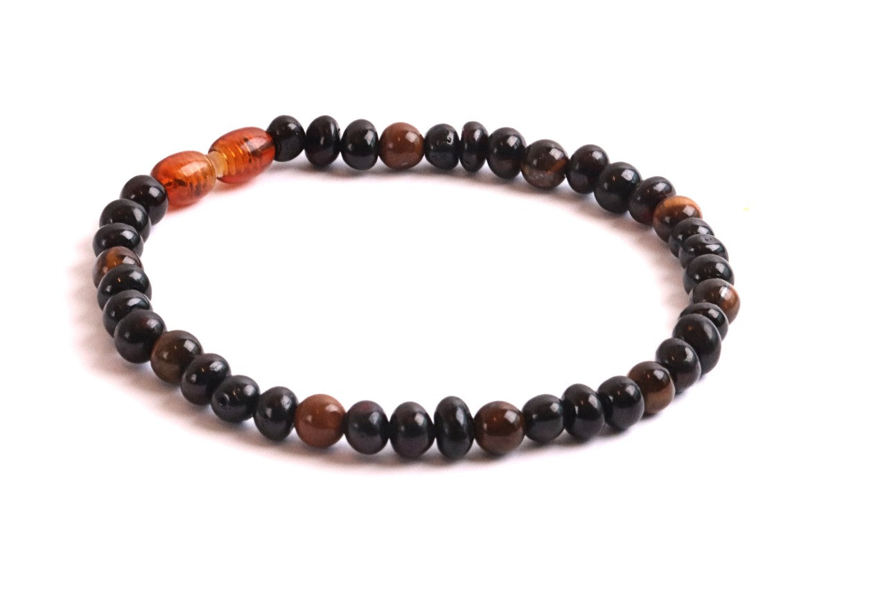 Dark Baltic Amber and Tigers Eye Adult Anklet
