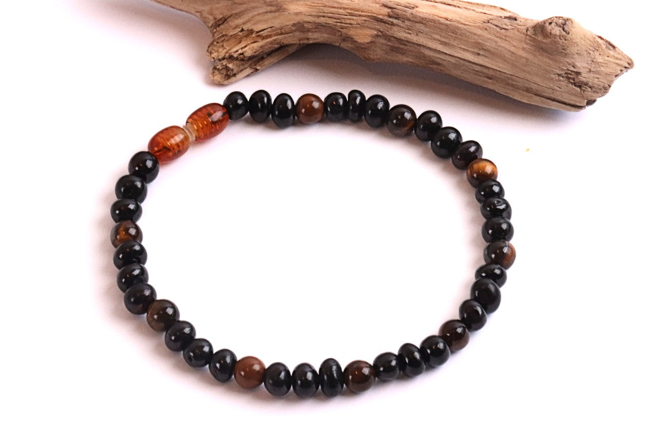 Dark Baltic Amber and Tigers Eye Adult Anklet