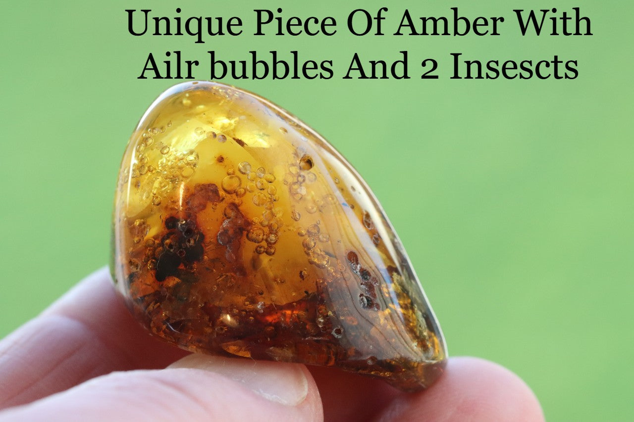 Unique Piece Of Amber With Air Bubbles and 2 X Insect Inclusions