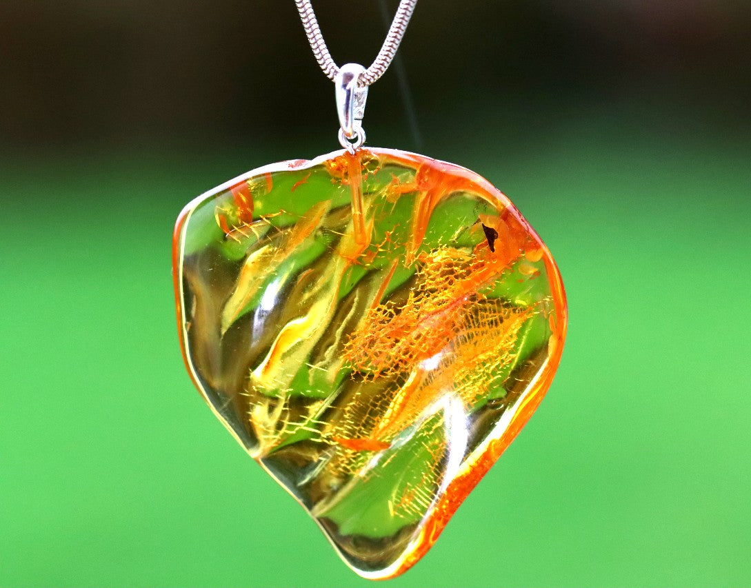 Natural Honey Amber Pendant in 925 Sterling Silver