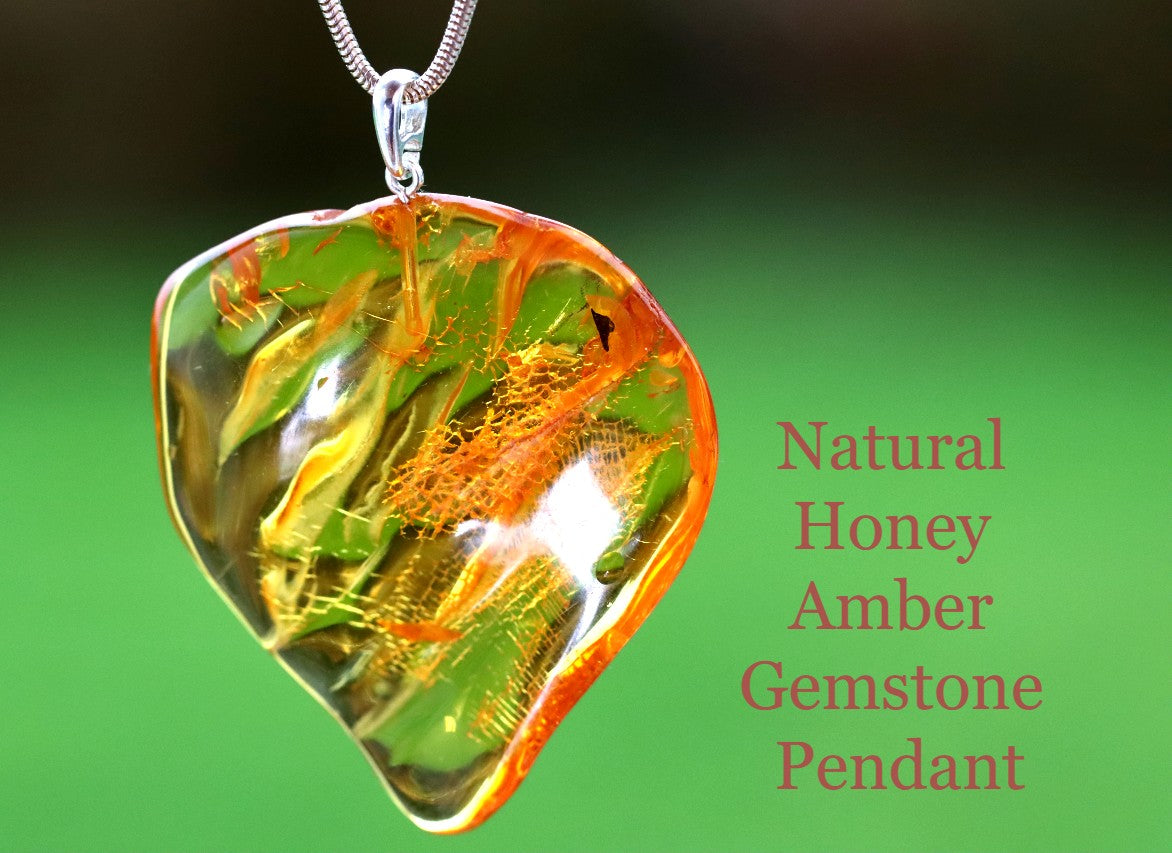 Natural Honey Amber Pendant in 925 Sterling Silver