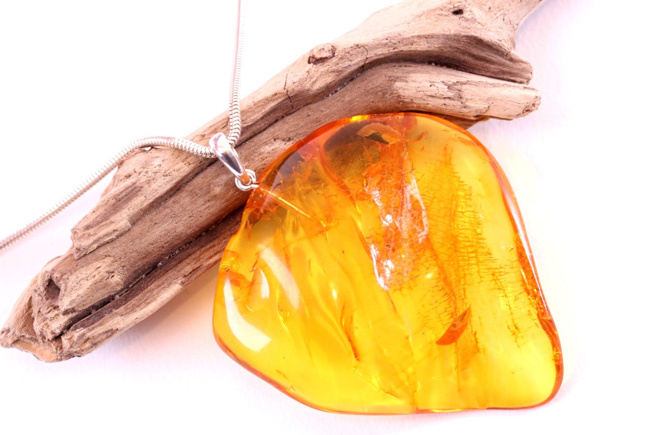 Natural Honey Amber Pendant in 925 Sterling Silver