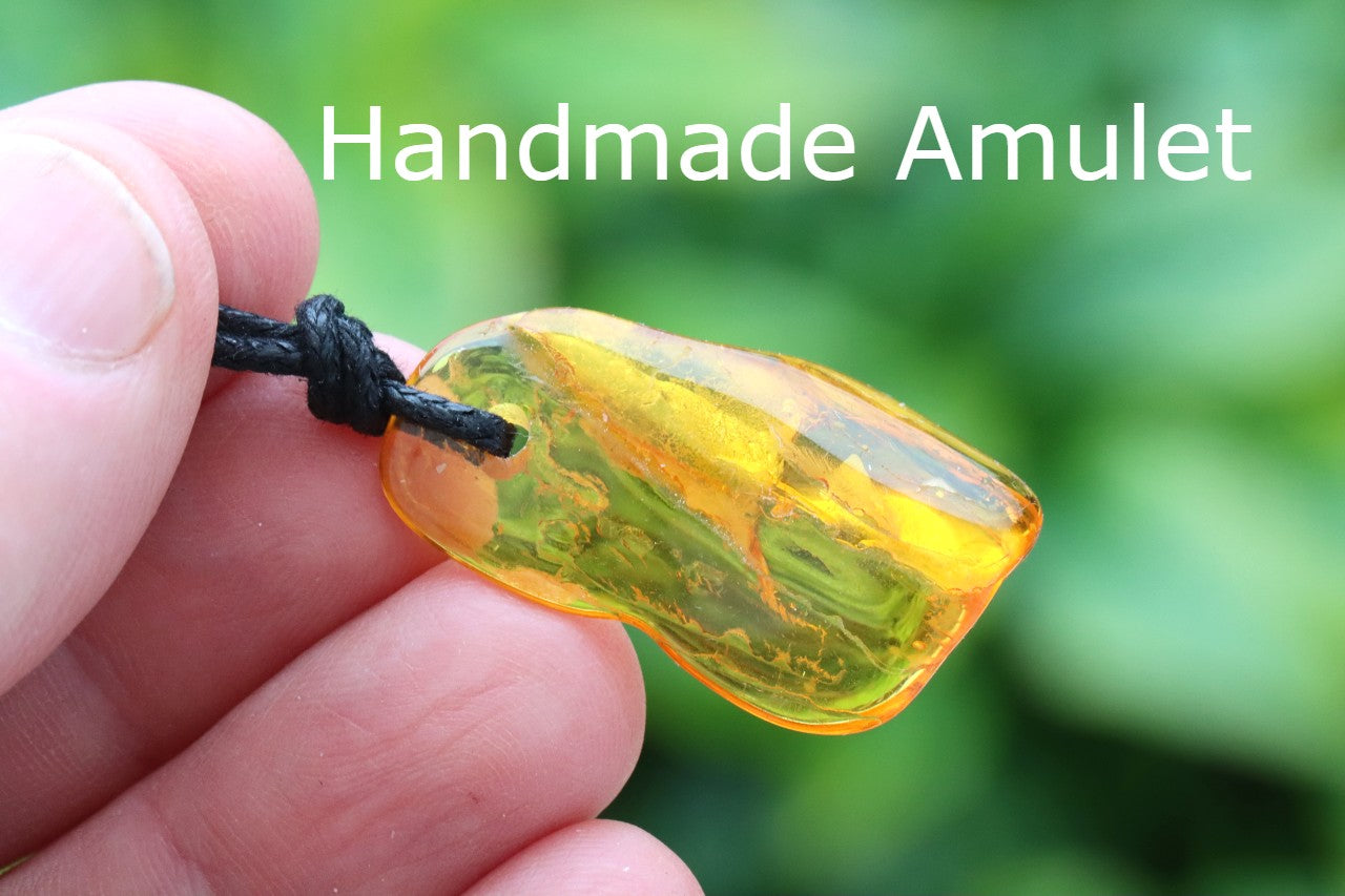 Baltic Amber Amulet with 2 X 40-Million-Year-Old Insect Inclusions