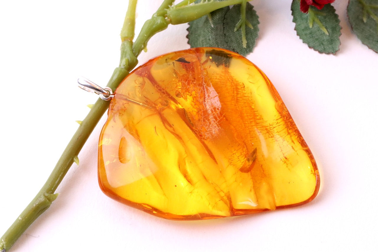 Natural Honey Amber Pendant in 925 Sterling Silver