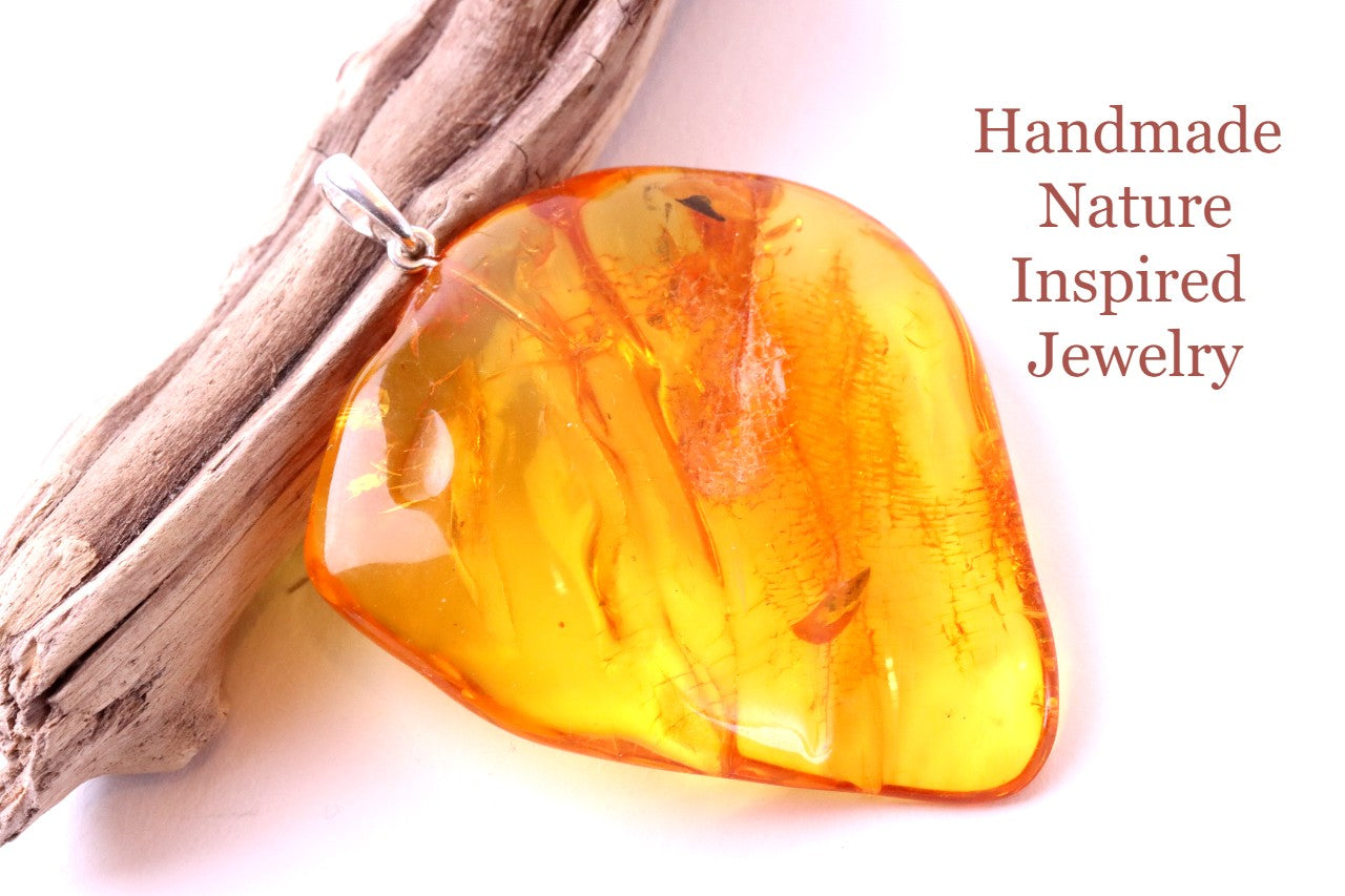 Natural Honey Amber Pendant in 925 Sterling Silver