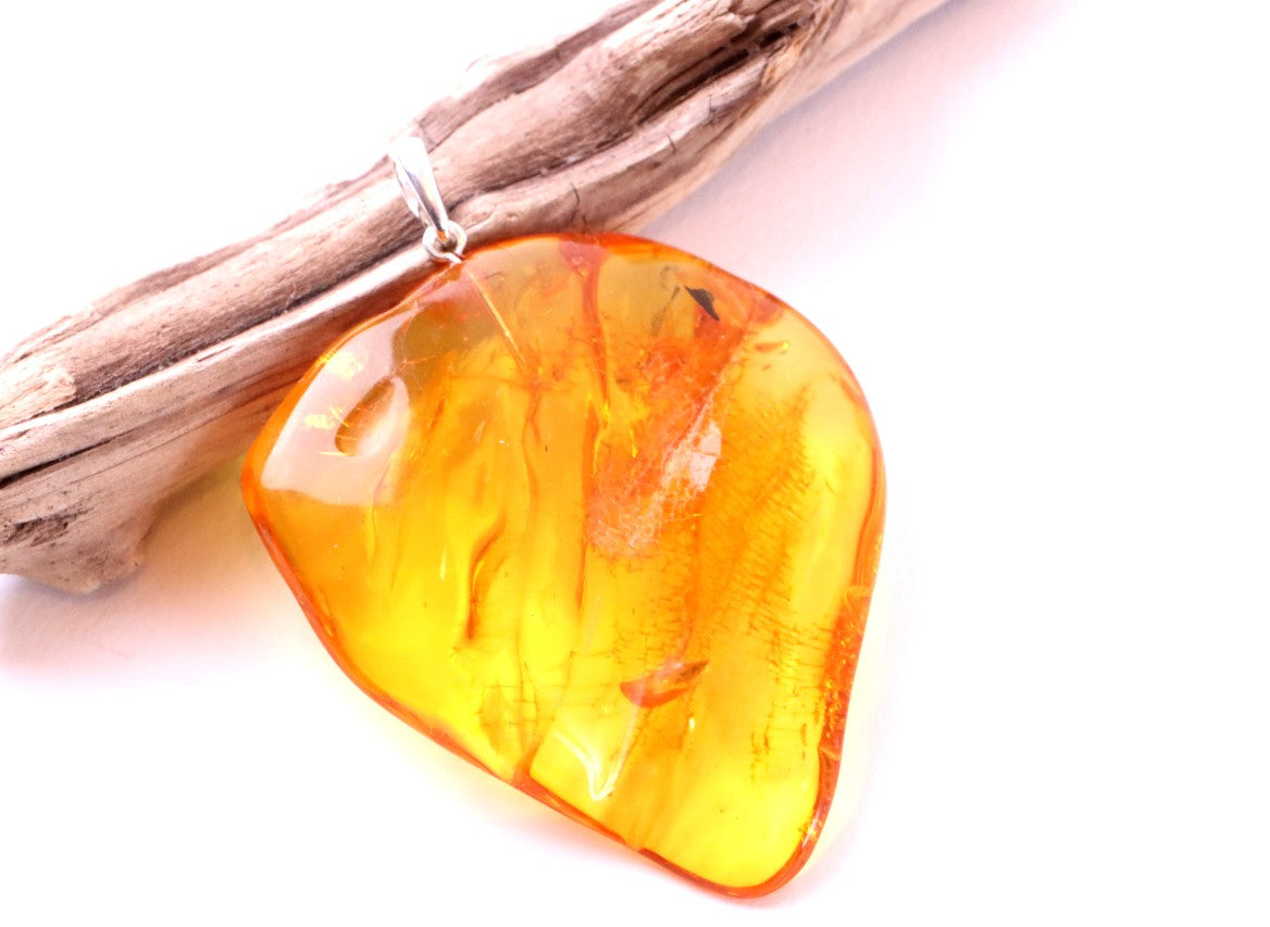 Natural Honey Amber Pendant in 925 Sterling Silver