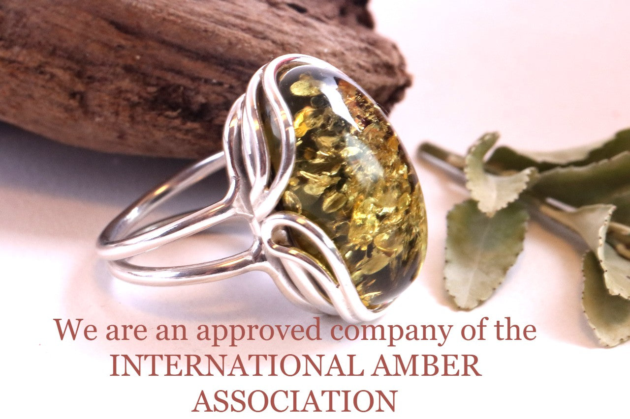 Green Amber and Silver Ring