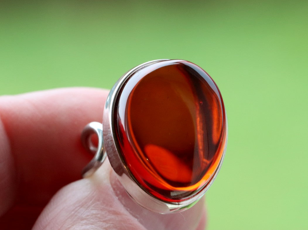 Red Baltic Amber Ring on Sterling Silver