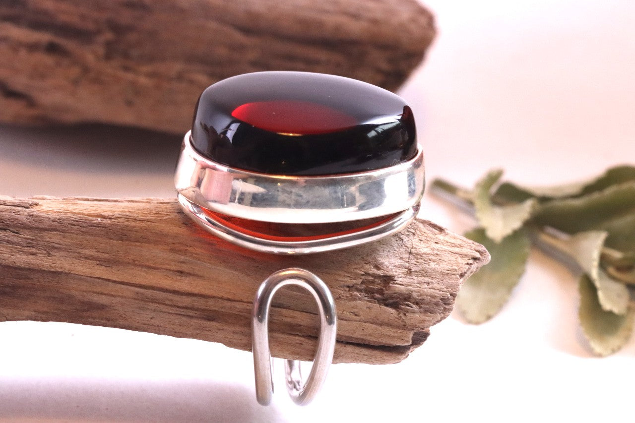 Red Baltic Amber Ring on Sterling Silver