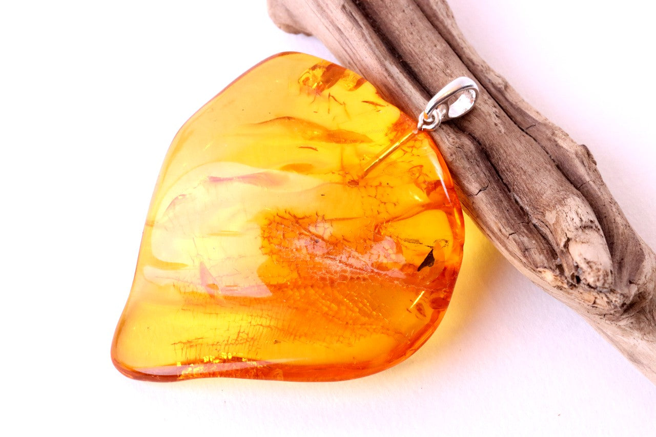 Natural Honey Amber Pendant in 925 Sterling Silver