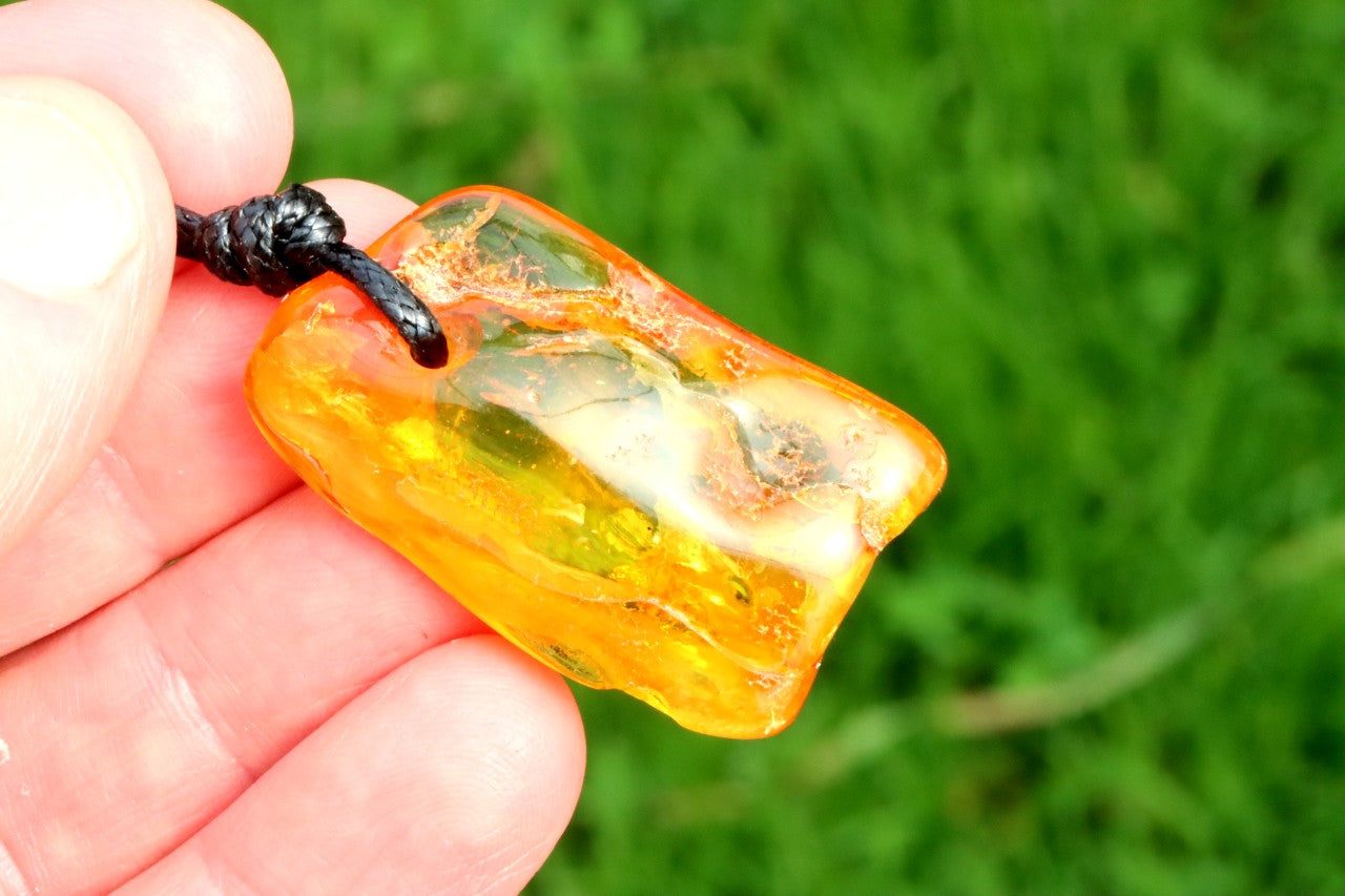 Baltic Amber Amulet with  40m Year Old Fossil Insect Inclusion
