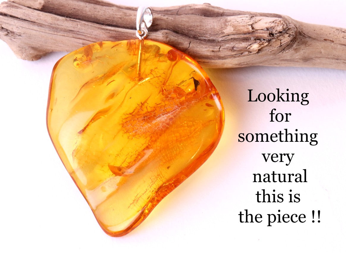 Natural Honey Amber Pendant in 925 Sterling Silver