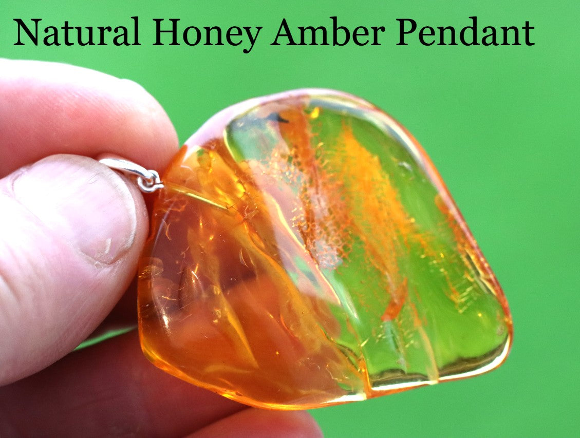 Natural Honey Amber Pendant in 925 Sterling Silver