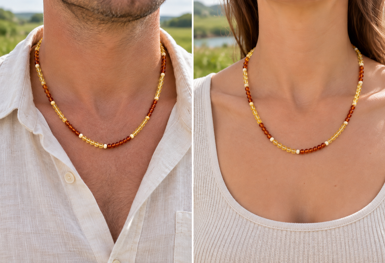 Unisex Baltic Amber Pendant Necklace