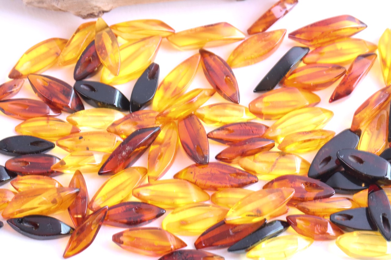 Hand-Cut Baltic Amber Beads with 1mm Holes | Diagonally Drilled Gemstones