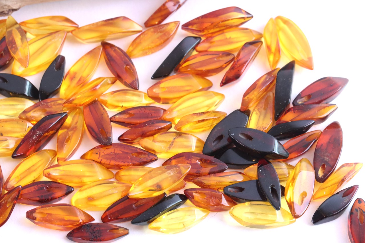 Hand-Cut Baltic Amber Beads with 1mm Holes | Diagonally Drilled Gemstones