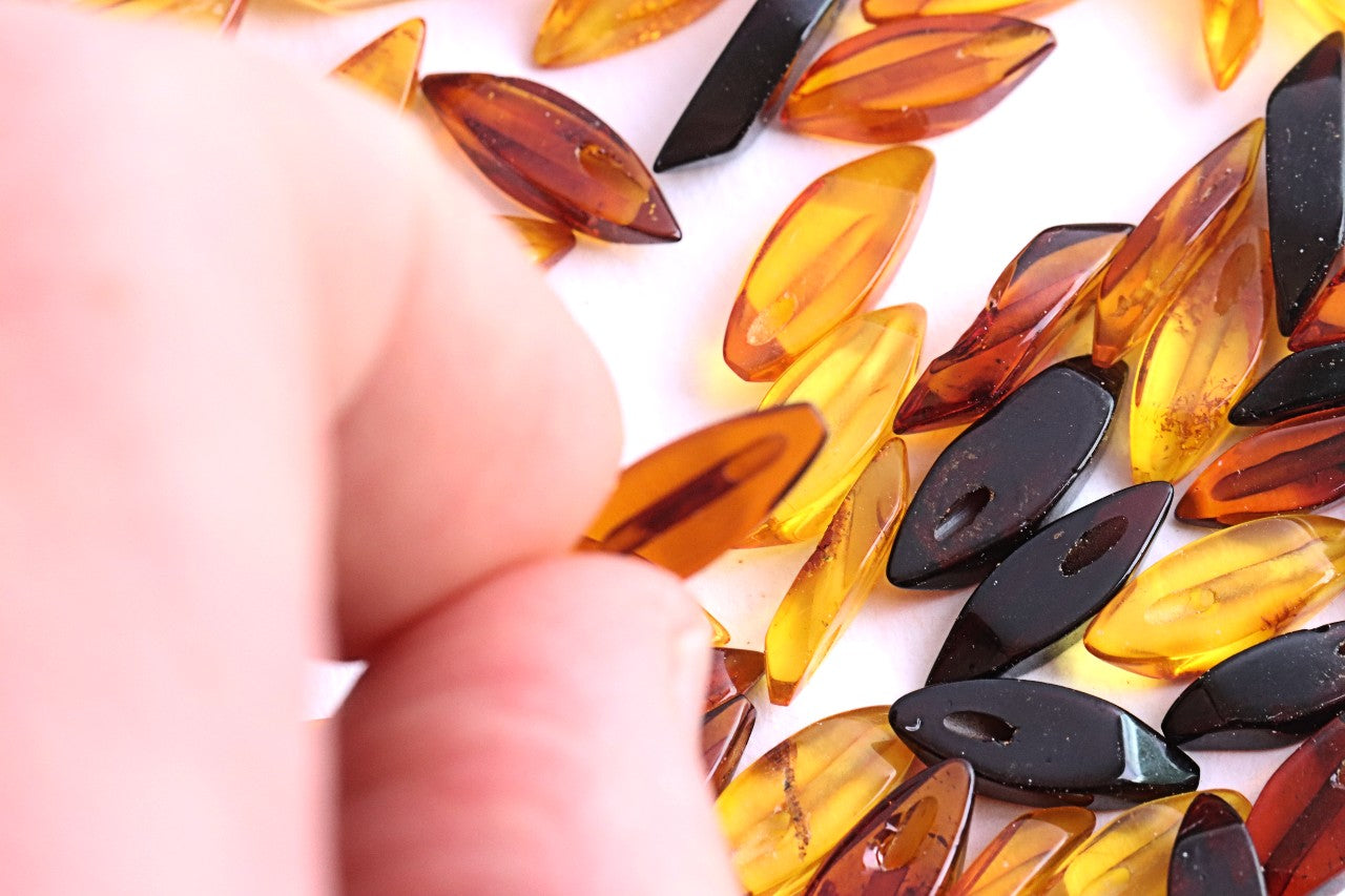 Hand-Cut Baltic Amber Beads with 1mm Holes | Diagonally Drilled Gemstones