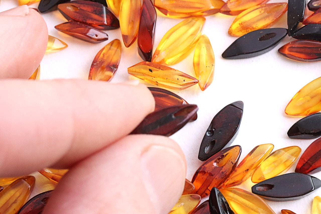 Hand-Cut Baltic Amber Beads with 1mm Holes | Diagonally Drilled Gemstones