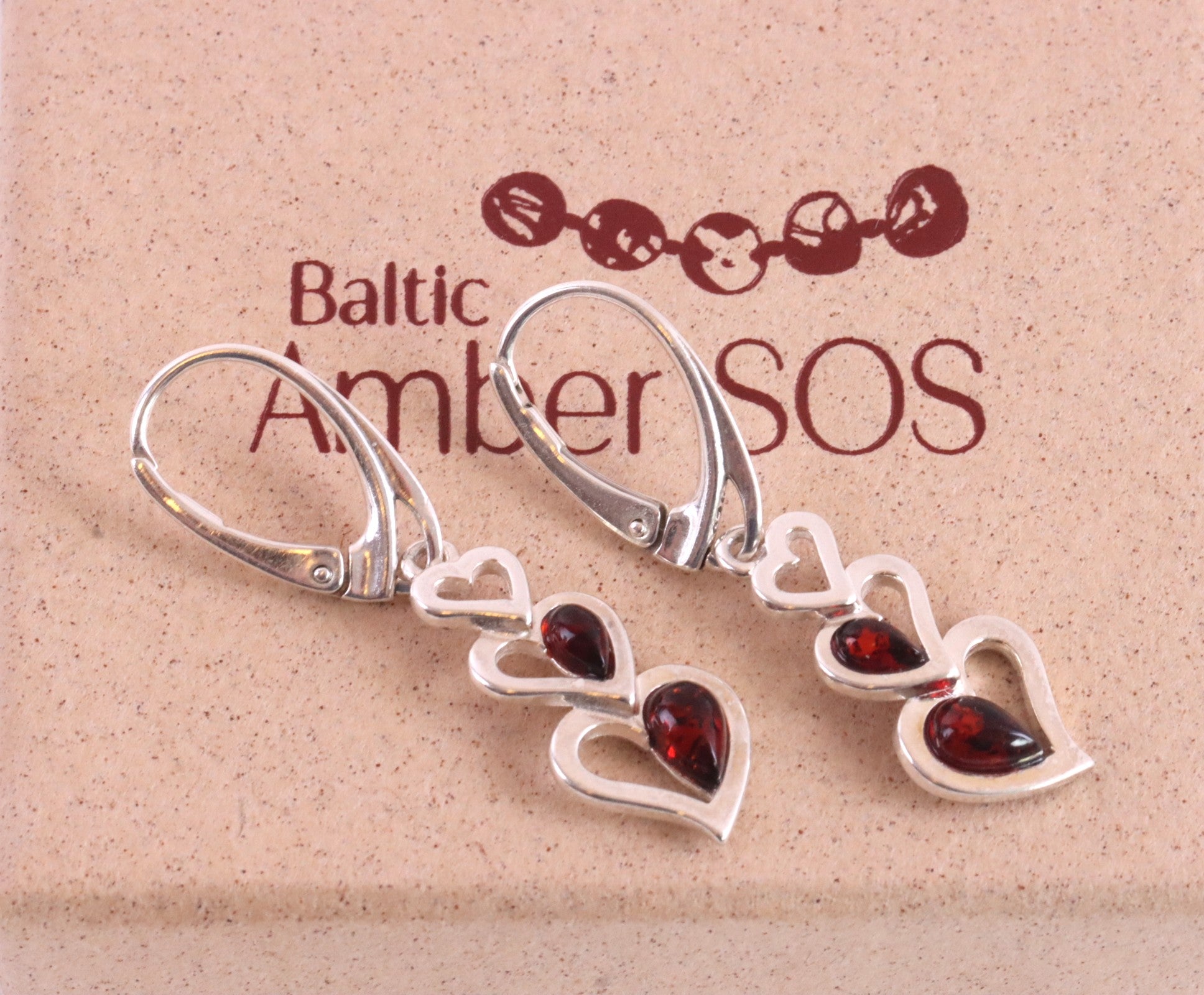 Sterling Silver Heart Amber Earrings